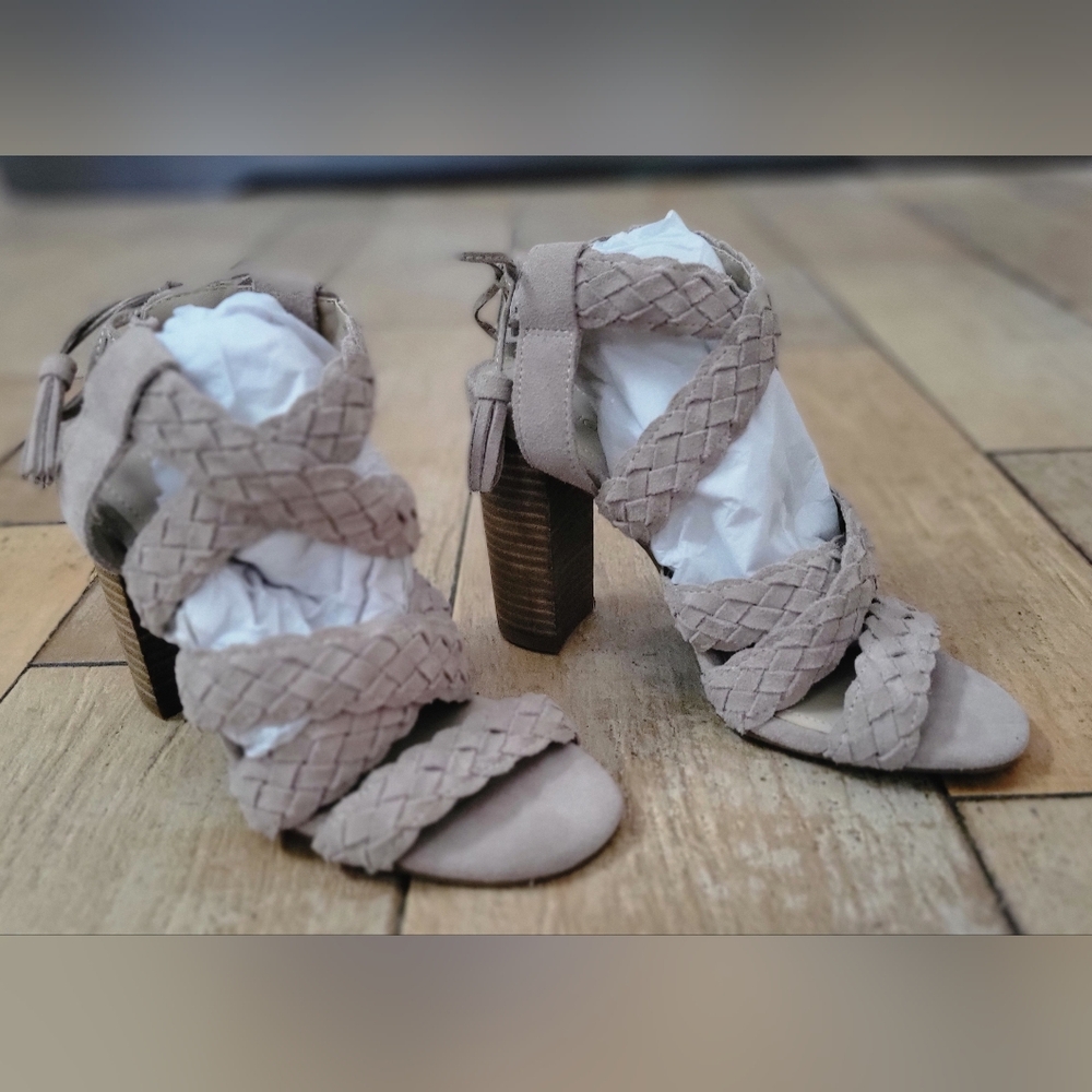 BCBGeneration Ledina suede braided chunky heels 6